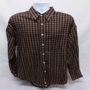 Men's Large CRB Khaki's Long Sleeve Brown Plaid Casual Button Down Shirt